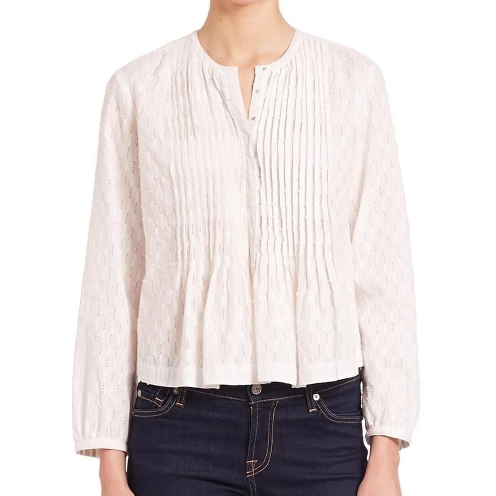 Rebecca Taylor Dobby Top Cotton Long Sleeve - Size 10